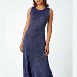 Zara Navy Metallic Thread Sleeveless Maxi Dress